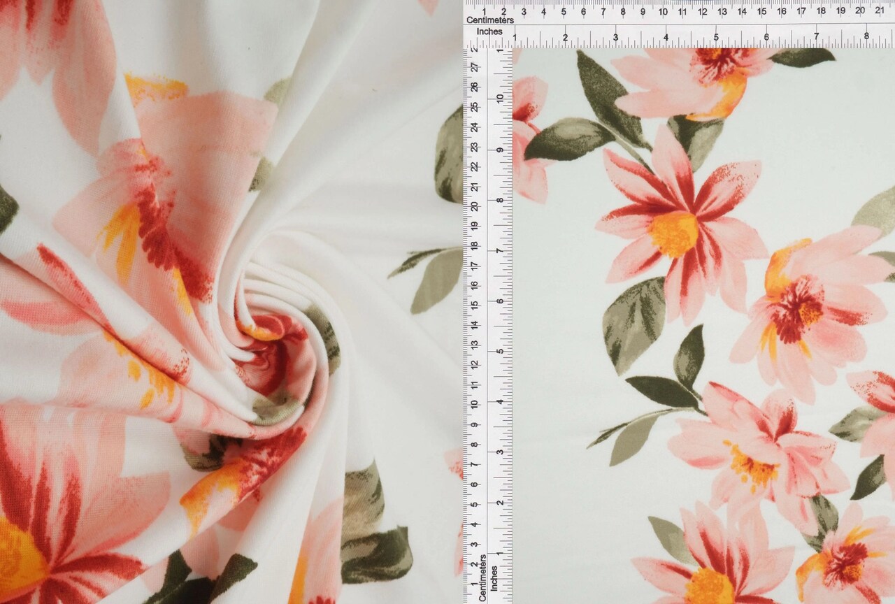 1 Yard DTY Brushed Floral Print Knit Fabric, 58/60″ Wide Polyester Spandex Blend